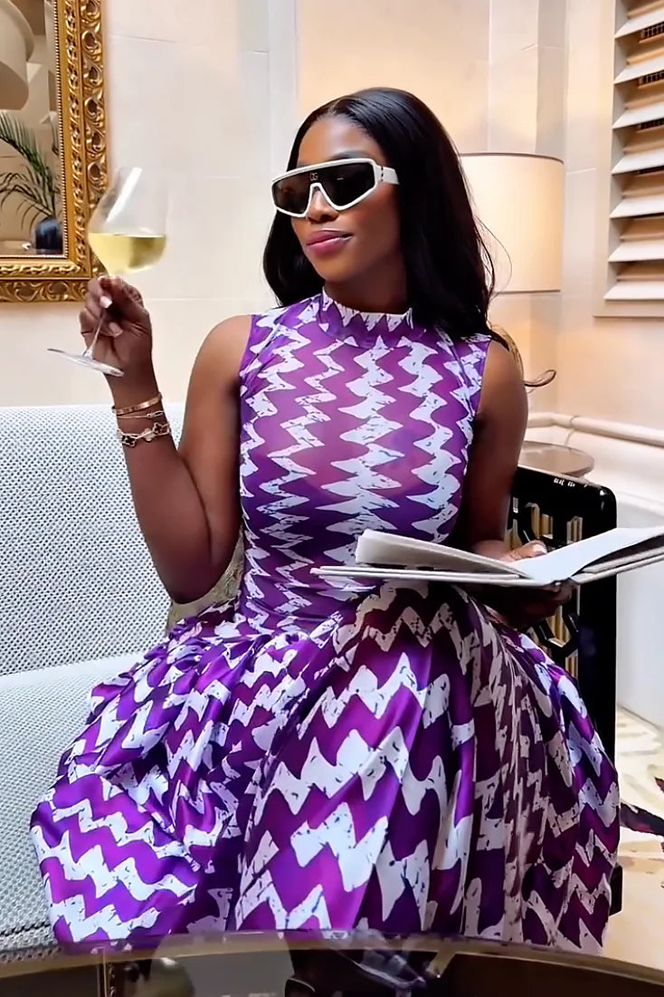 Purple Zigzag Print Maxi Dress