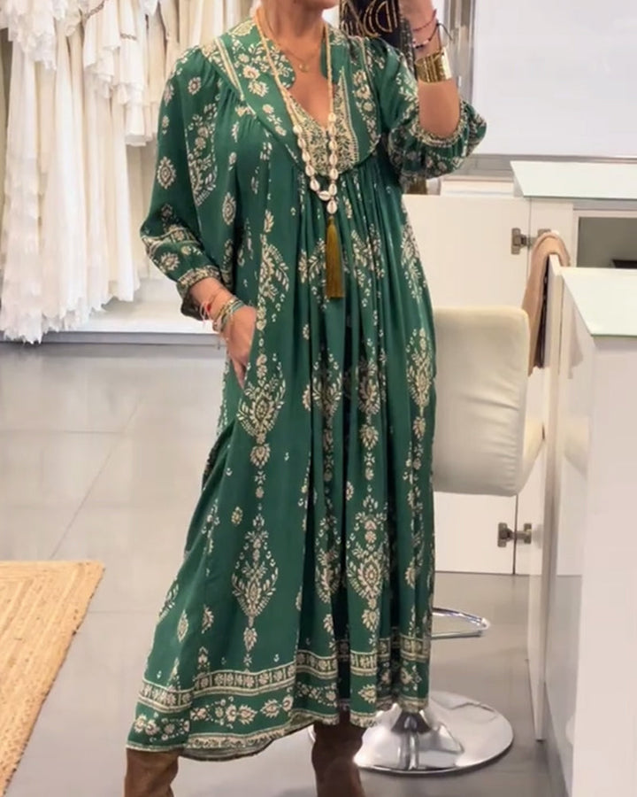 Casual Printed Dress with Loose Pockets