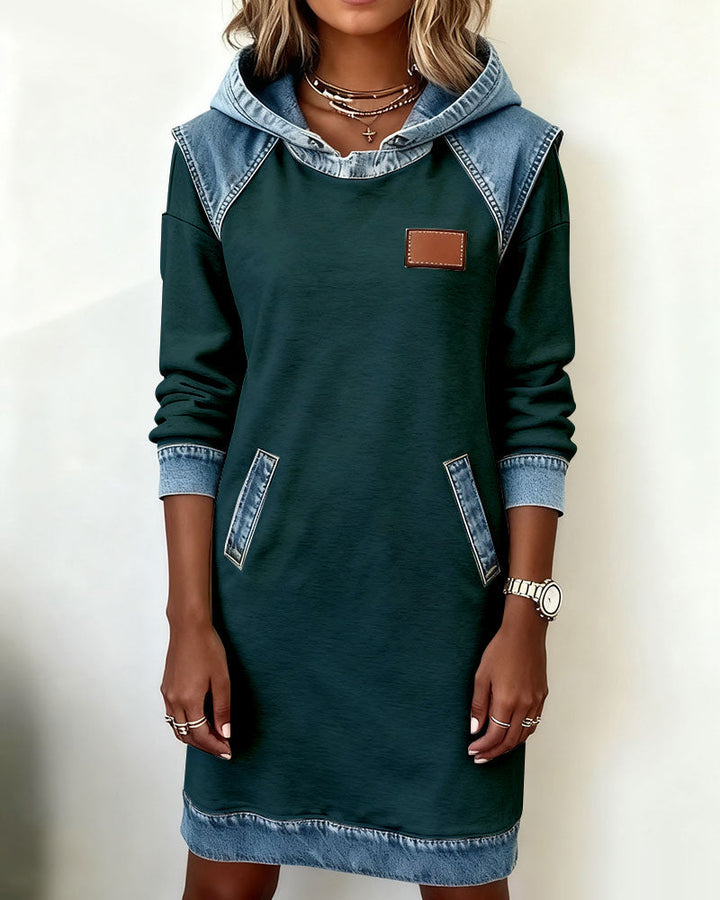 Hooded Dress with Contrast Panels