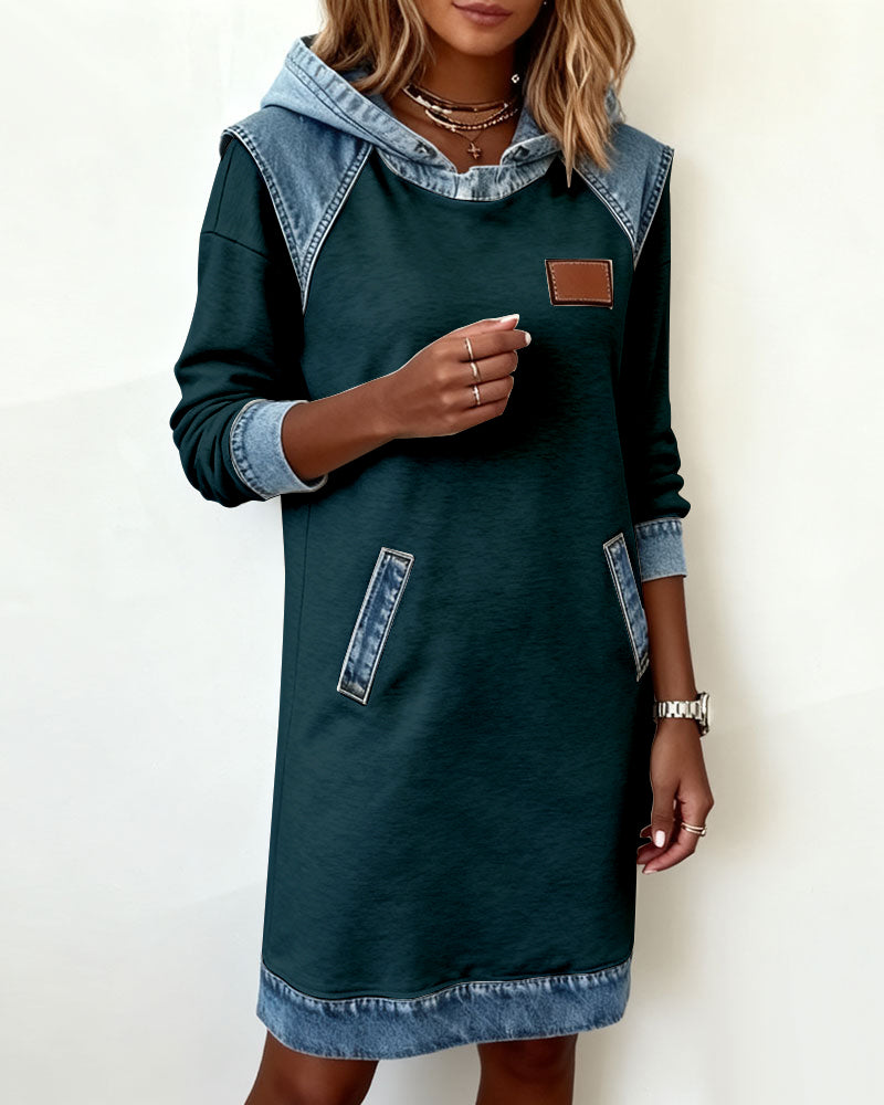 Hooded Dress with Contrast Panels