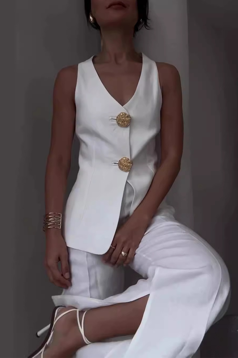 ARIANWEN – ELEGANT SOLID COLOR PATCHWORK V-NECK TWO-PIECE SET