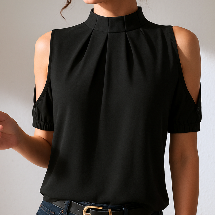 Inge™ | Sort Pleated Blouse with Split Sleeves