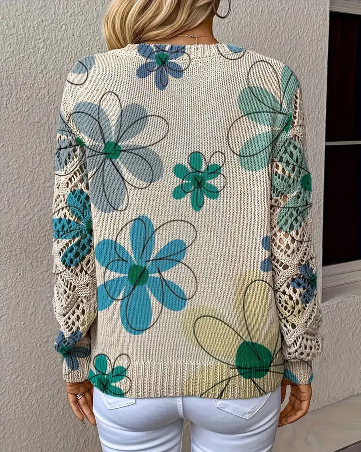 V-Neck Sweater with Openwork Pattern