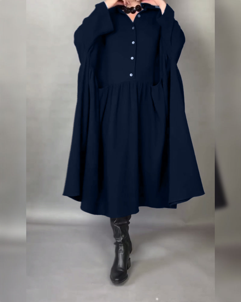 Oversized A-Line Dress with Button Collar