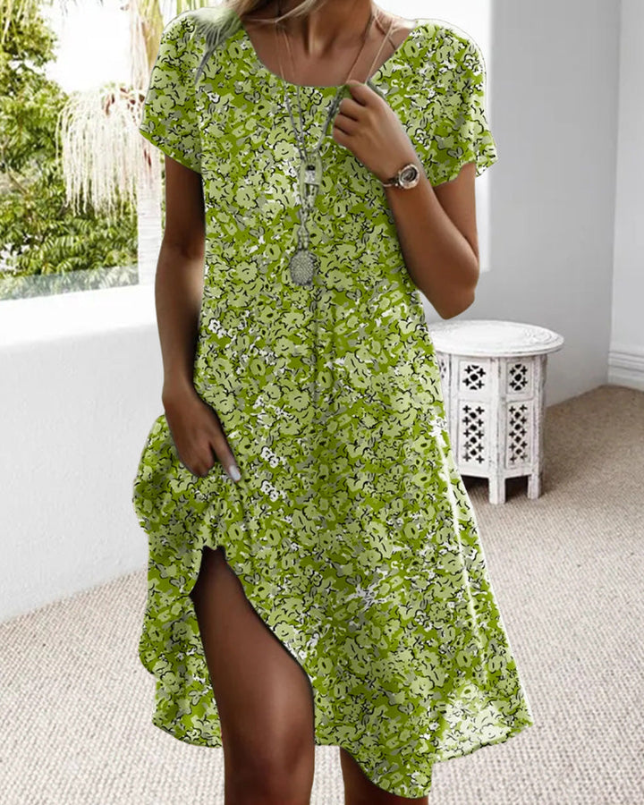 Round Neck Short Sleeve Floral Print Dress