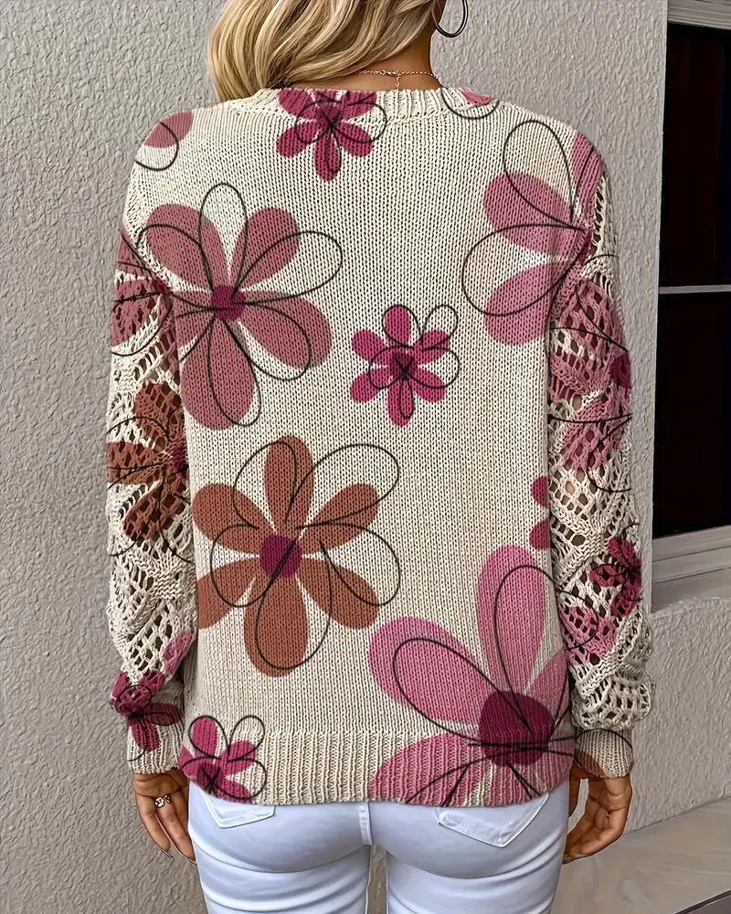V-Neck Sweater with Openwork Pattern