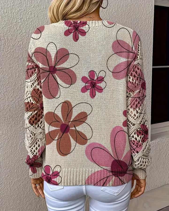V-Neck Sweater with Openwork Pattern