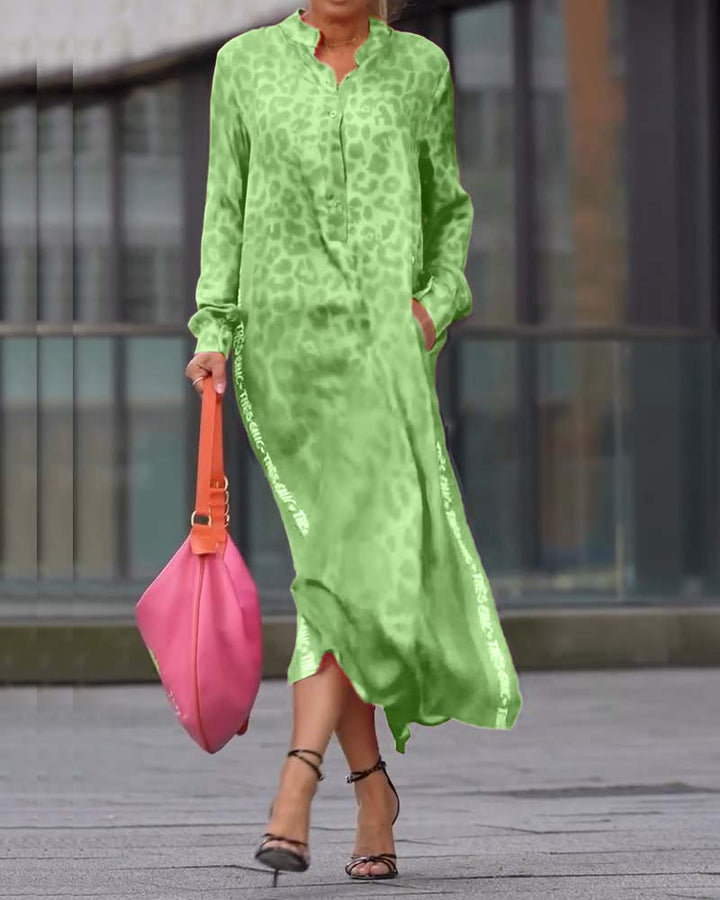 Dress Long Sleeve Leopard Print Split