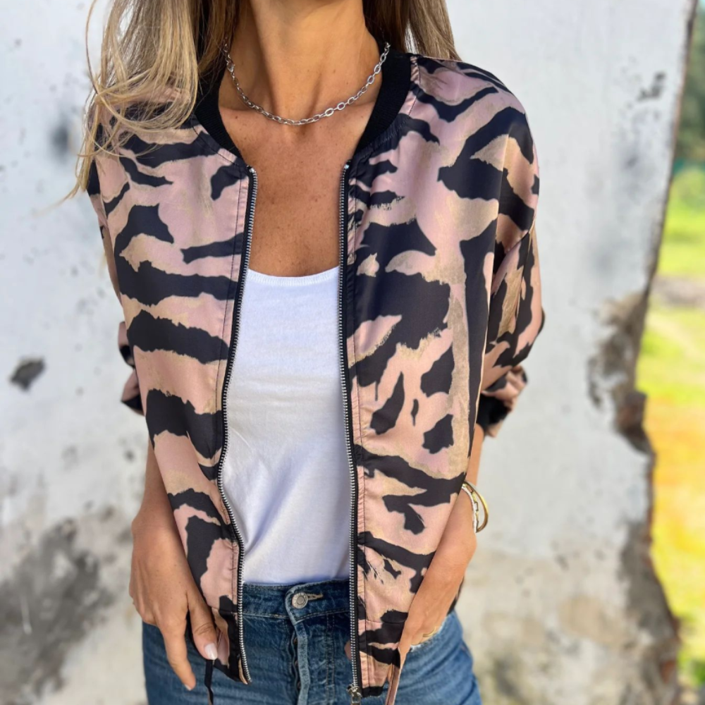 Marguerite | Zebra Print Aviator Jacket with Zipper