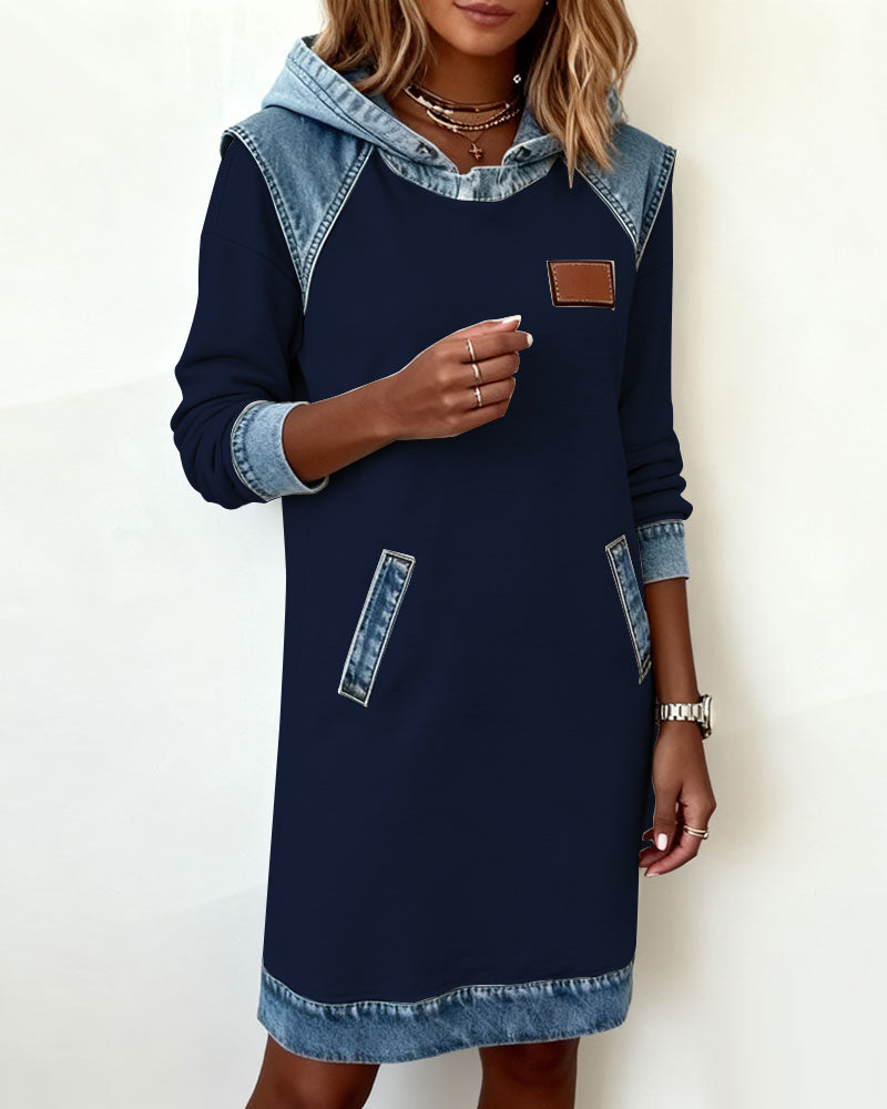 Hooded Dress with Contrast Panels
