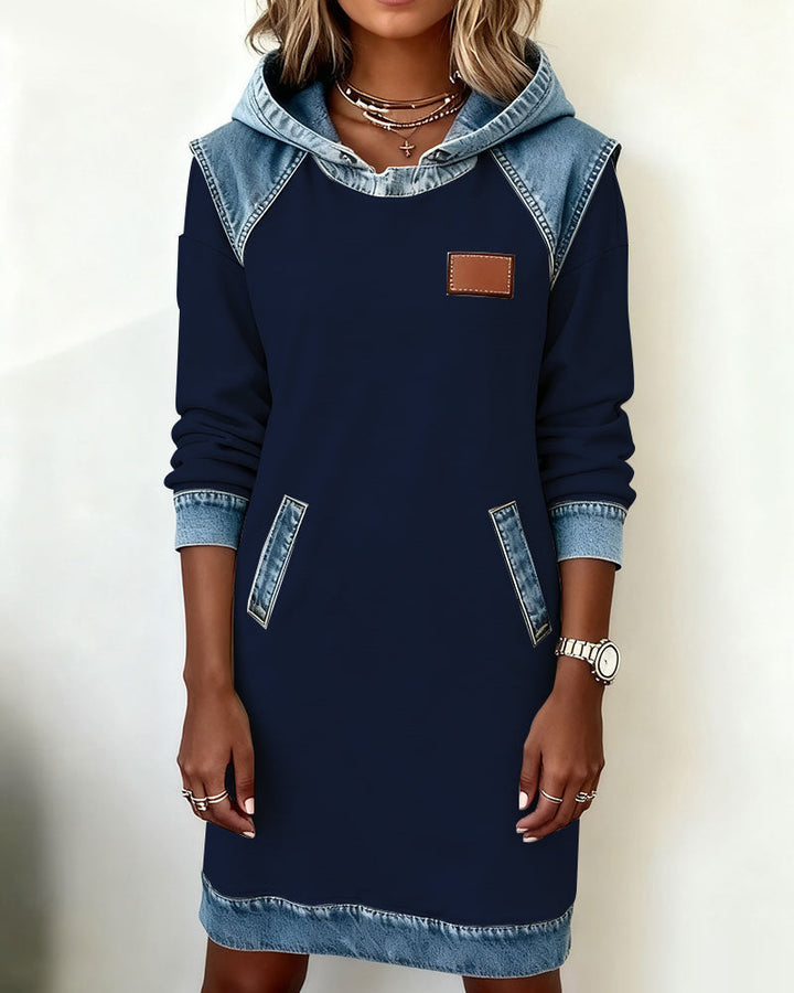 Hooded Dress with Contrast Panels