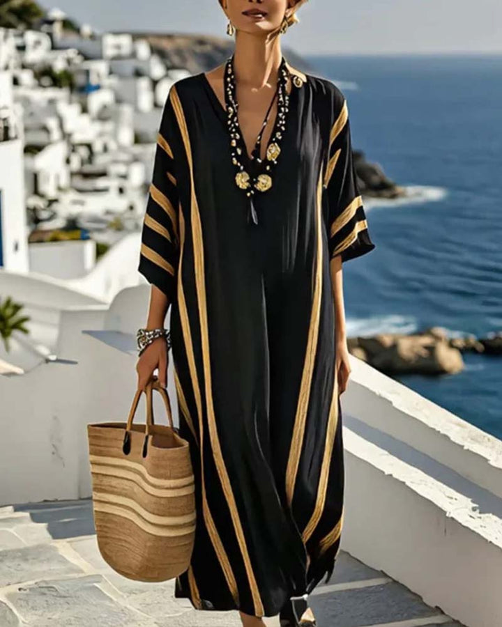 Loose V-Neck Striped Dress