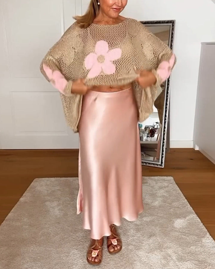 Hollow Pattern Sweater with Floral Motifs