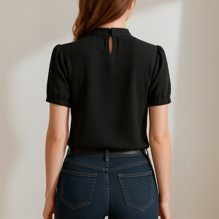 Inge™ | Sort Pleated Blouse with Split Sleeves