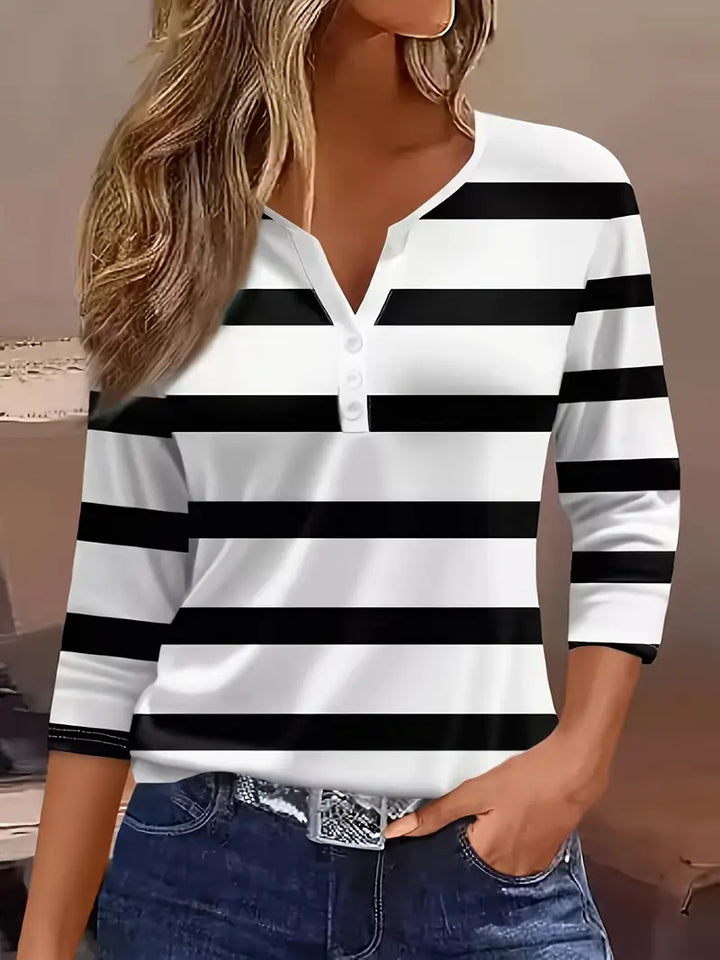 MYRRAVYN – DAKOTA JANE STRIPED V-NECK TOP