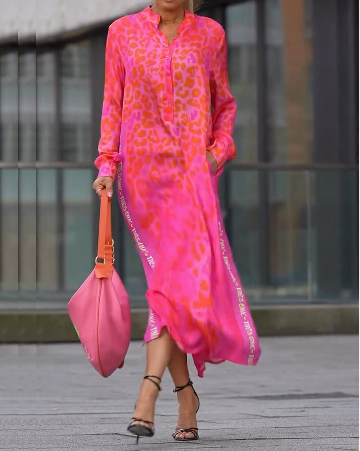 Dress Long Sleeve Leopard Print Split