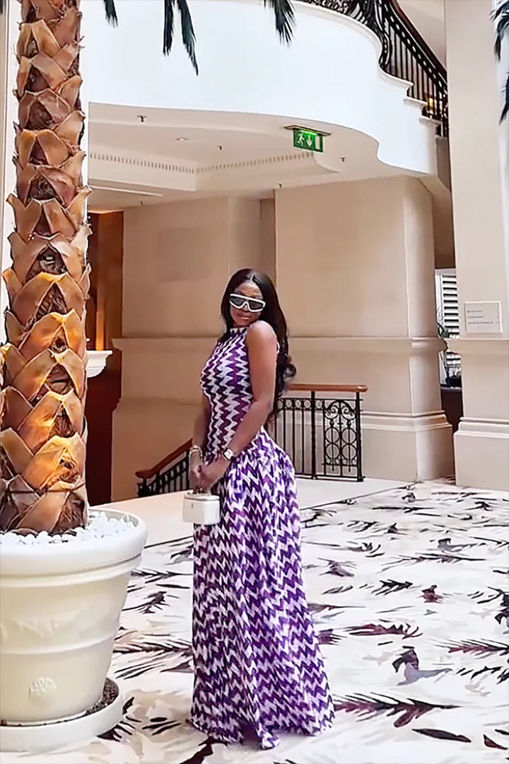 Purple Zigzag Print Maxi Dress