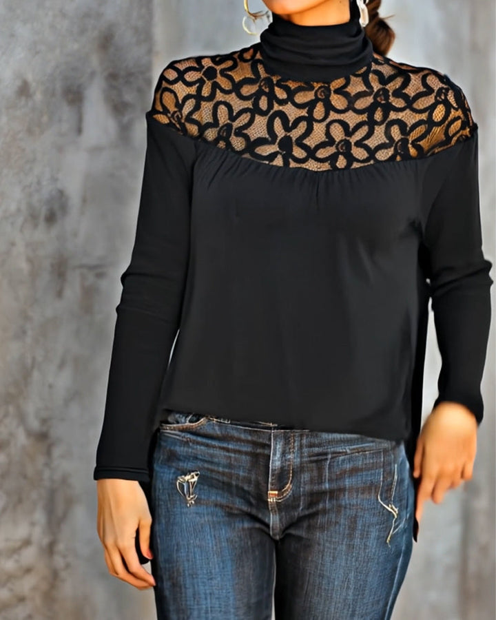 Lace Sheer Knit Turtleneck
