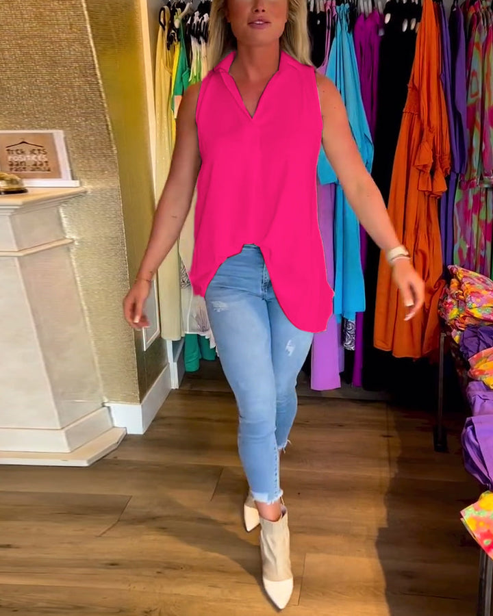 Nina® | Sleeveless top with ruffles and a collar