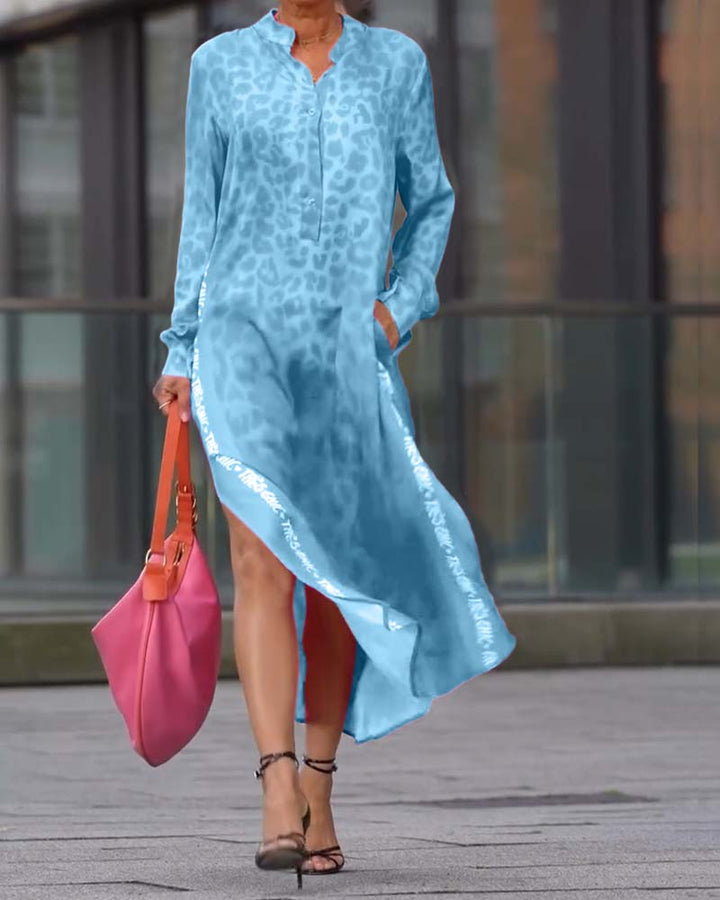 Dress Long Sleeve Leopard Print Split