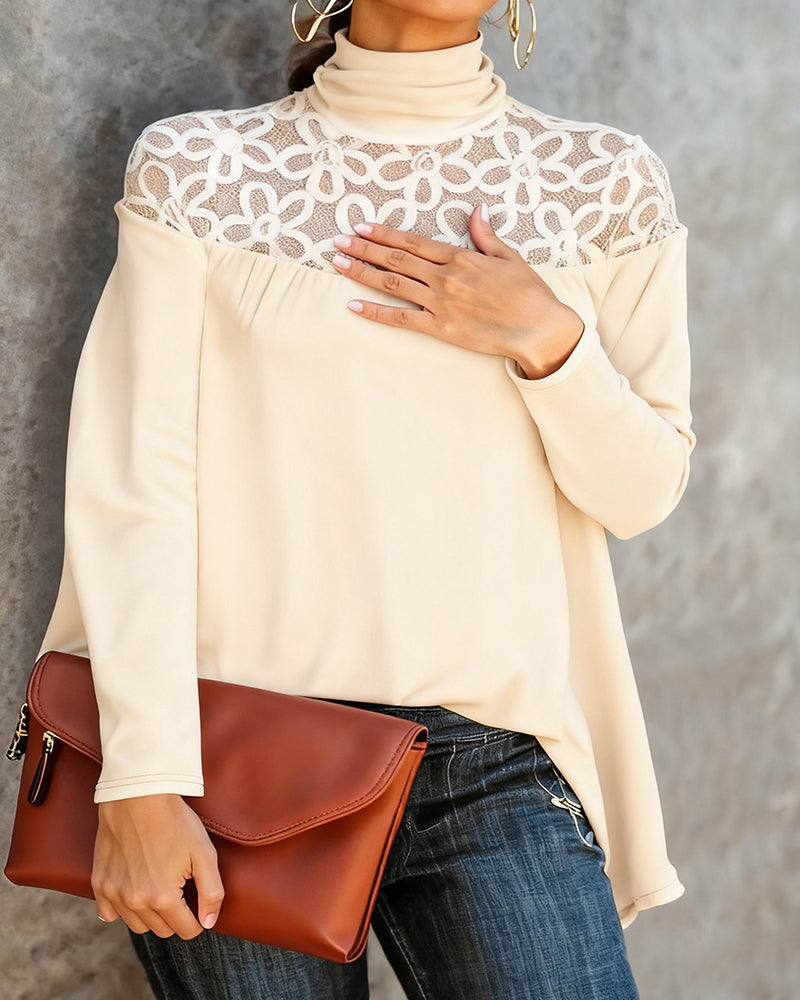 Lace Sheer Knit Turtleneck