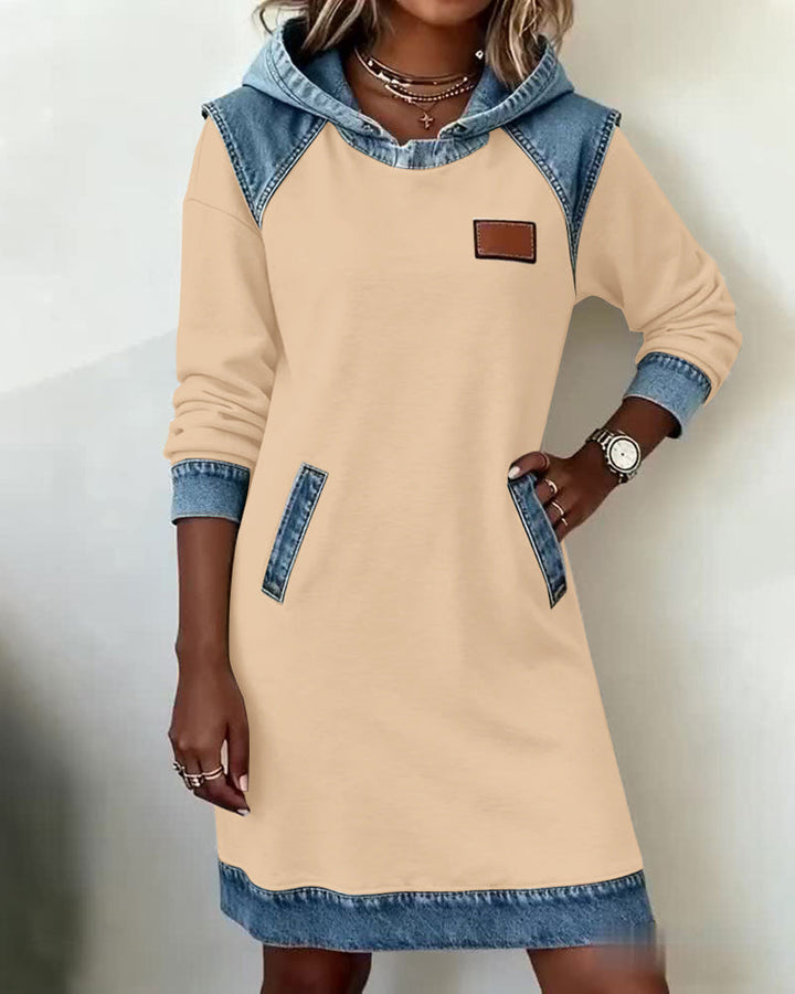 Hooded Dress with Contrast Panels