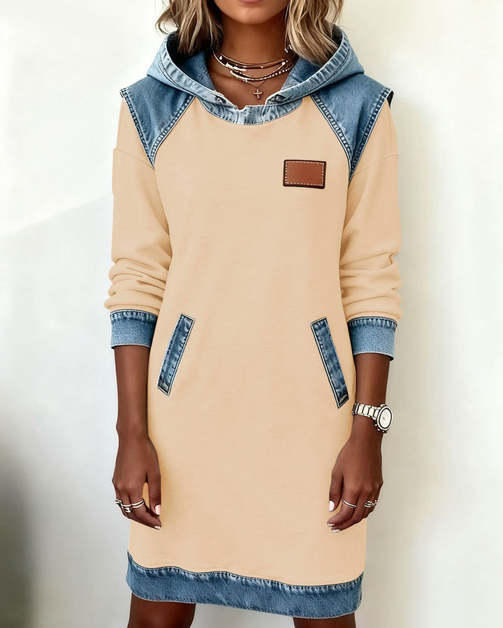 Hooded Dress with Contrast Panels