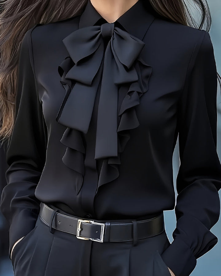 Long Sleeve Blouse with Knot and Ruffles