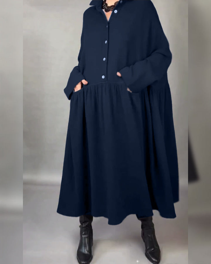 Oversized A-Line Dress with Button Collar