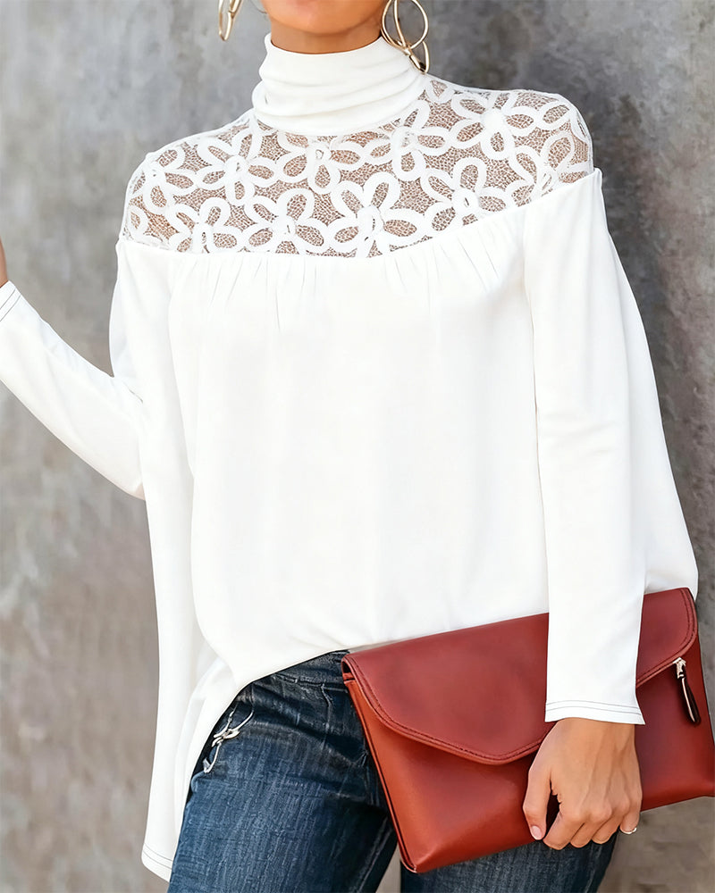 Lace Sheer Knit Turtleneck
