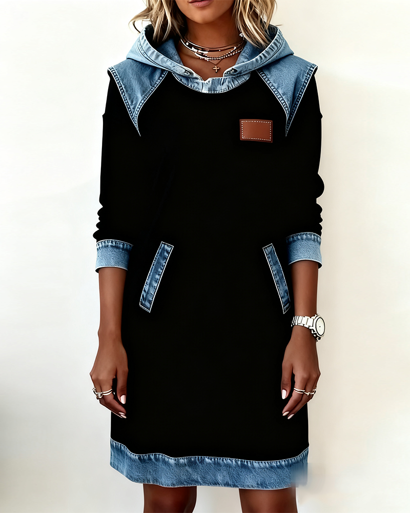 Hooded Dress with Contrast Panels