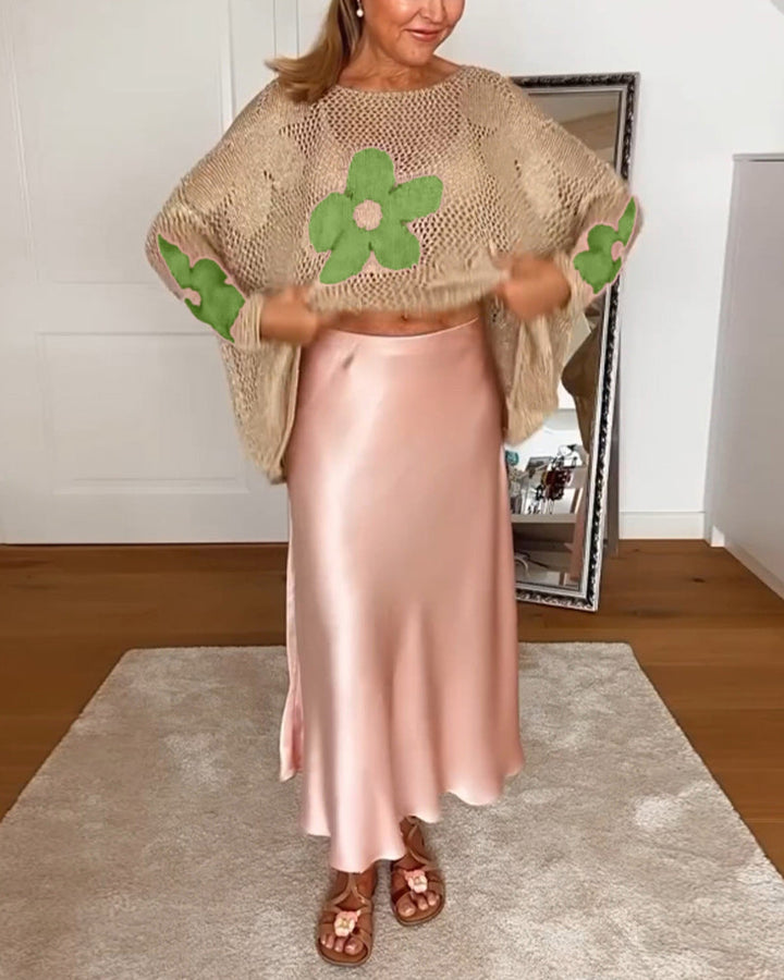 Hollow Pattern Sweater with Floral Motifs