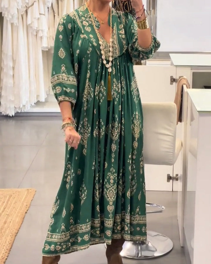 Casual Printed Dress with Loose Pockets