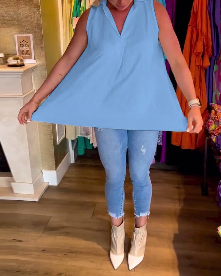 Nina® | Sleeveless top with ruffles and a collar