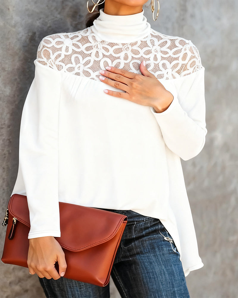 Lace Sheer Knit Turtleneck