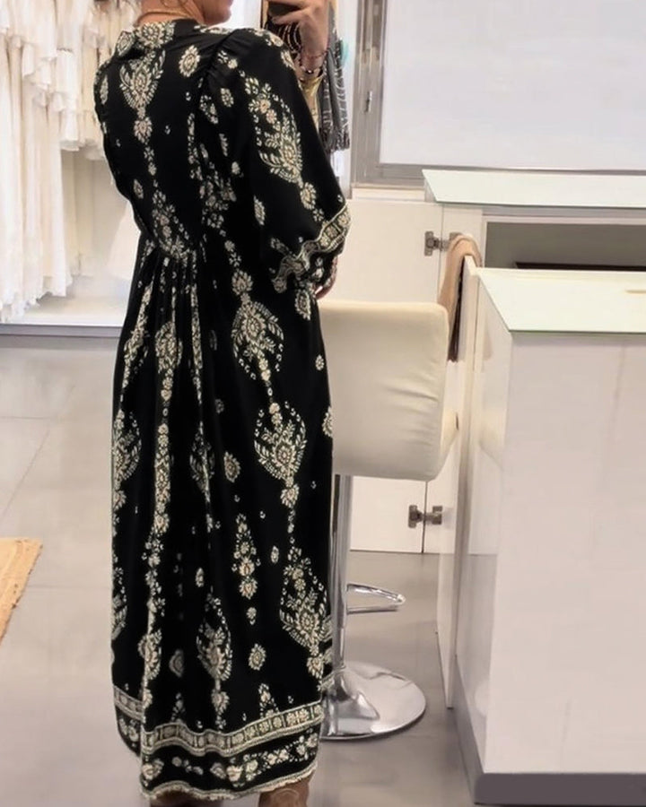 Casual Printed Dress with Loose Pockets