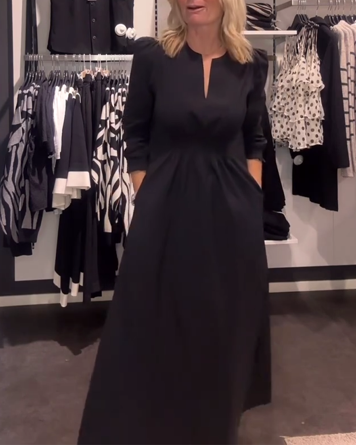 A-Line Dress with Puff Sleeves and Defined Waist