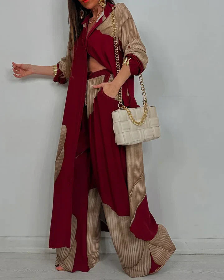 ISABEAU – TRENDY PATCHWORK PRINTED TOP & WIDE LEG PANTS SET