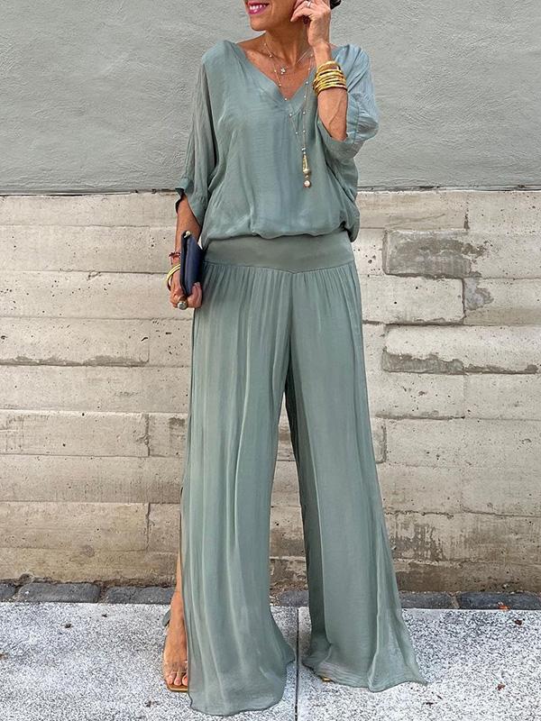 ESMERALDA – ELEGANT CHIFFON WIDE-LEG PANTS TWO-PIECE SET