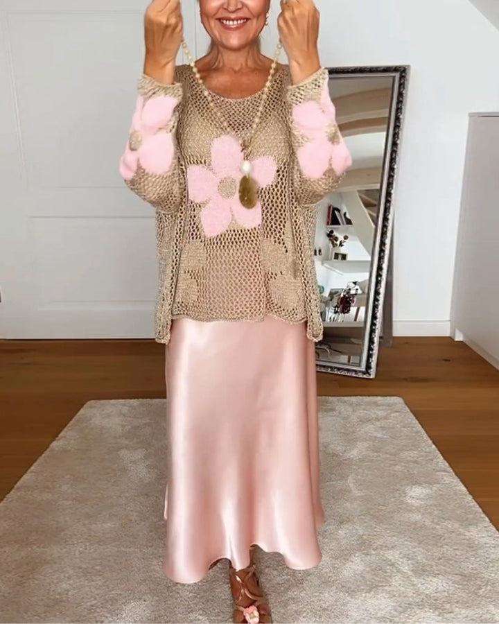 Hollow Pattern Sweater with Floral Motifs