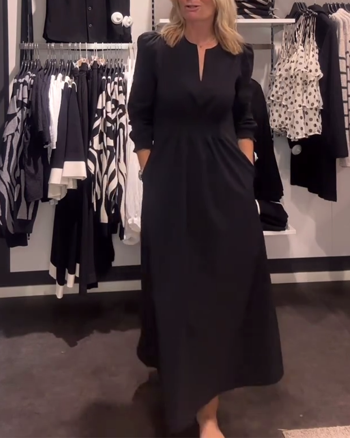 A-Line Dress with Puff Sleeves and Defined Waist