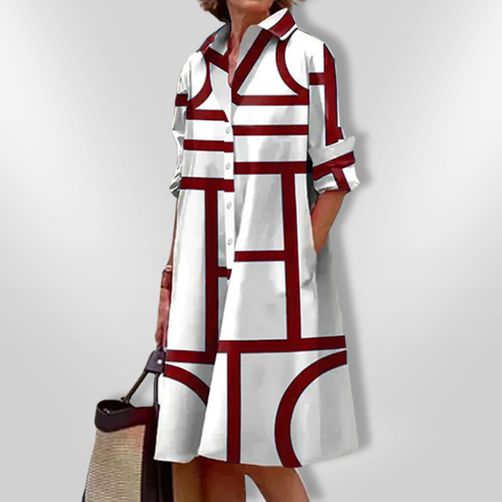 Estelle | Stylish Geometric Button Dress