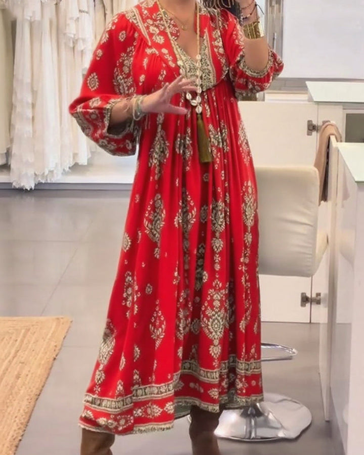 Casual Printed Dress with Loose Pockets