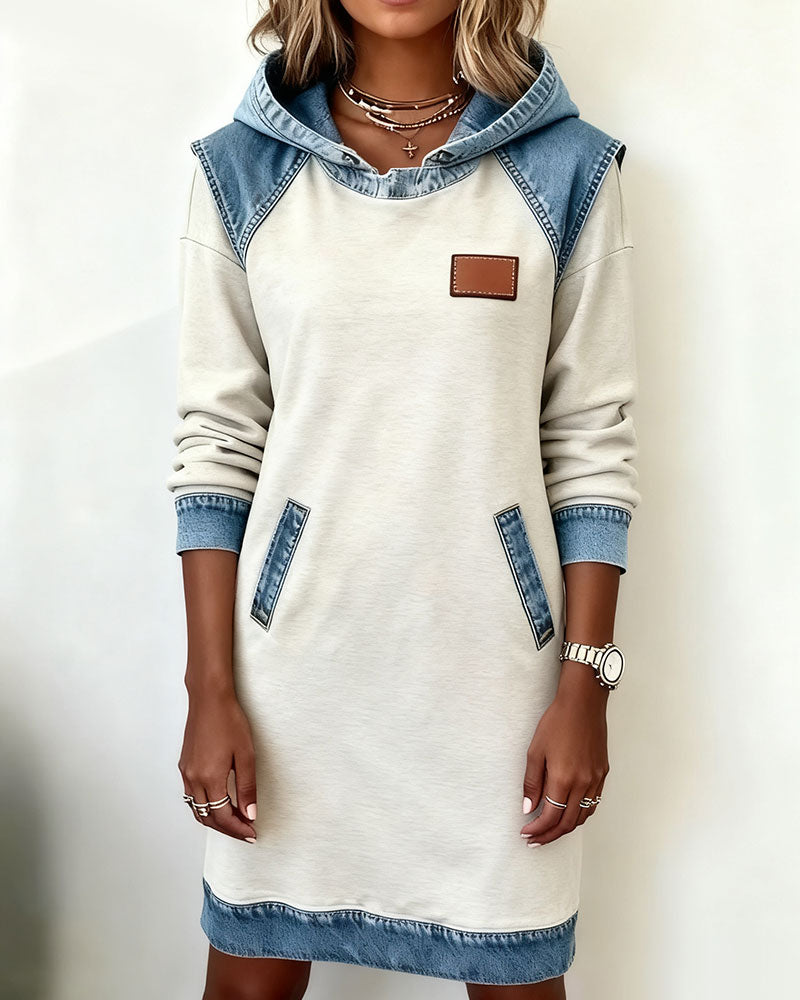Hooded Dress with Contrast Panels