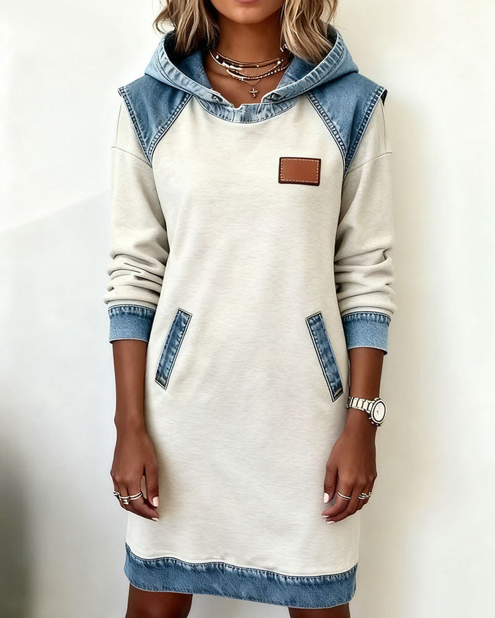 Hooded Dress with Contrast Panels