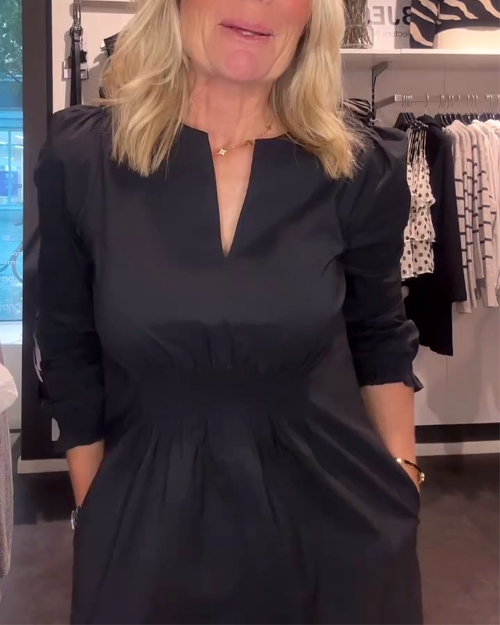 A-Line Dress with Puff Sleeves and Defined Waist