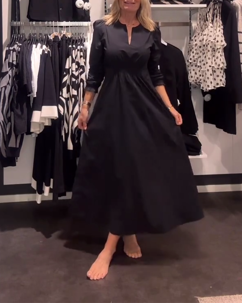 A-Line Dress with Puff Sleeves and Defined Waist
