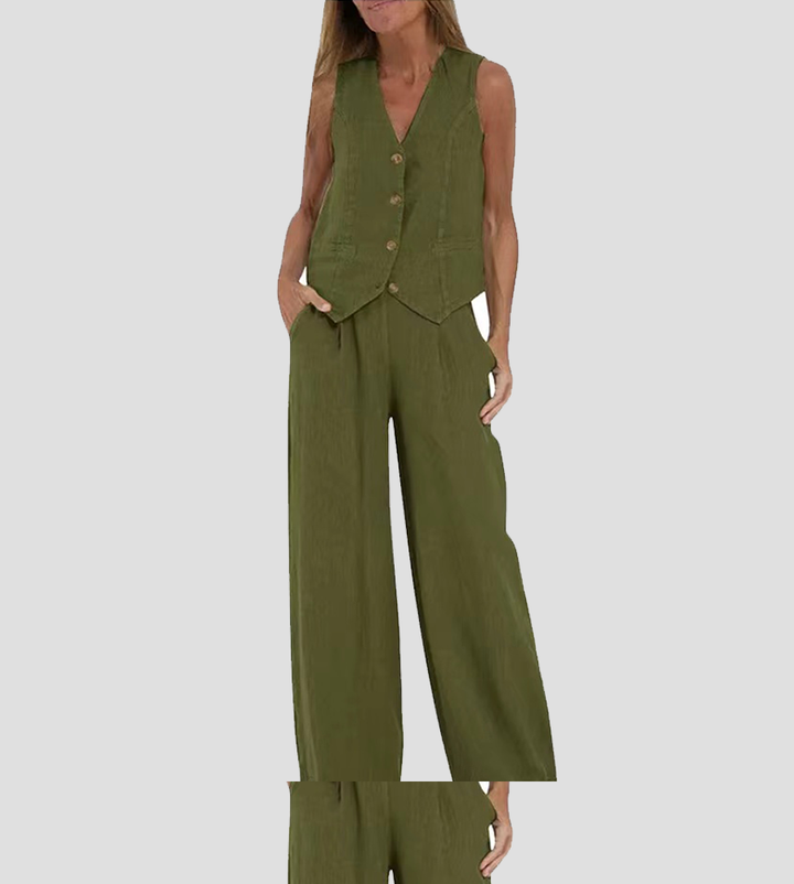 Jessica - Buttoned Vest & Wide-Leg Trousers Set