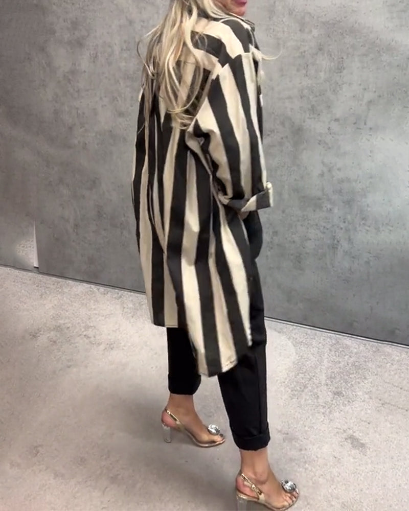 Long Sleeve Loose Striped Shirt