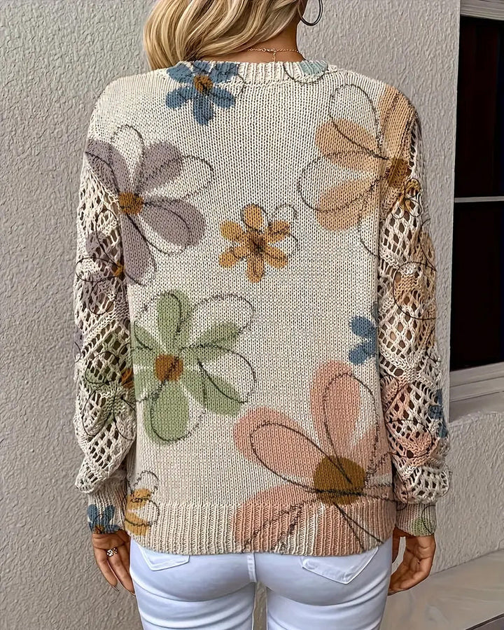 V-Neck Sweater with Openwork Pattern